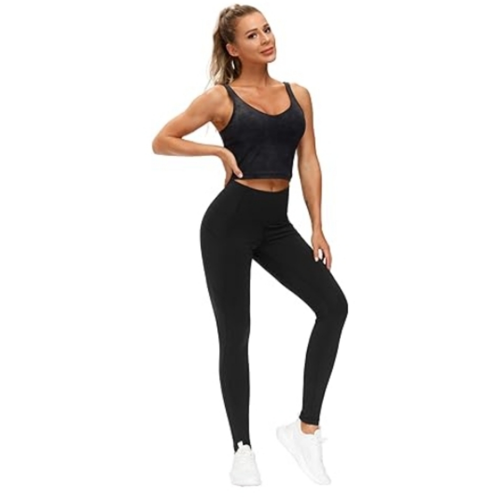 Thick High Waist Yoga Pants with Pockets Tummy Control Leggings Black